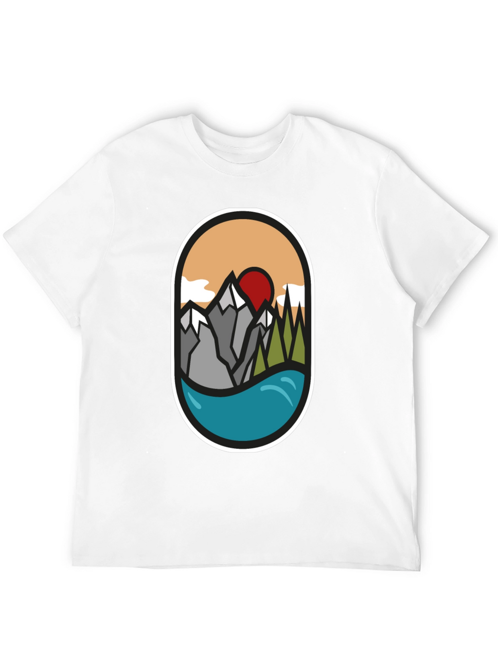 Nature Graphic Tee: Mountains Lake Sunrise Design