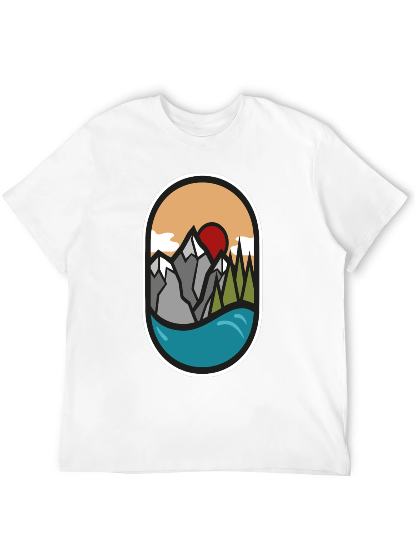 Nature Graphic Tee: Mountains Lake Sunrise Design