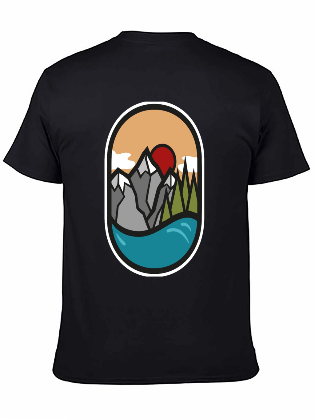 Nature Graphic Tee: Mountains Lake Sunrise Design
