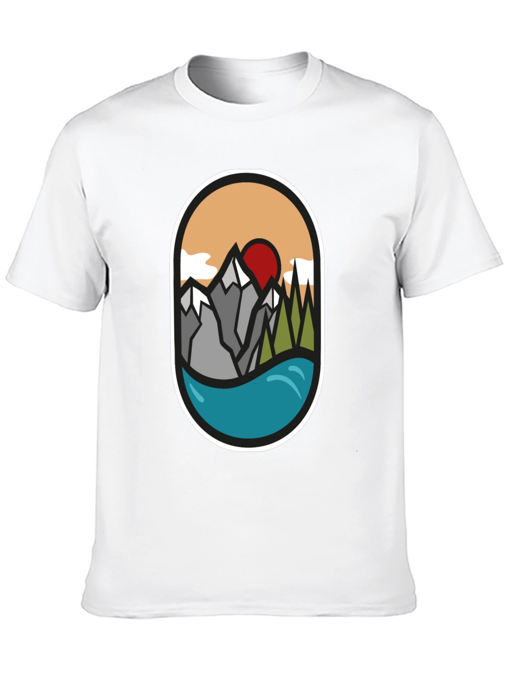 Nature Graphic Tee: Mountains Lake Sunrise Design