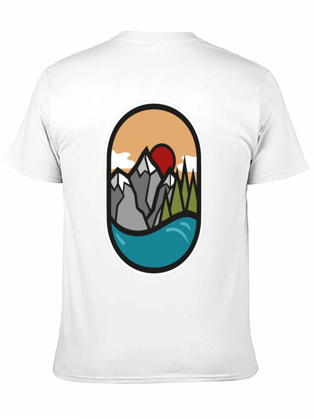 Nature Graphic Tee: Mountains Lake Sunrise Design