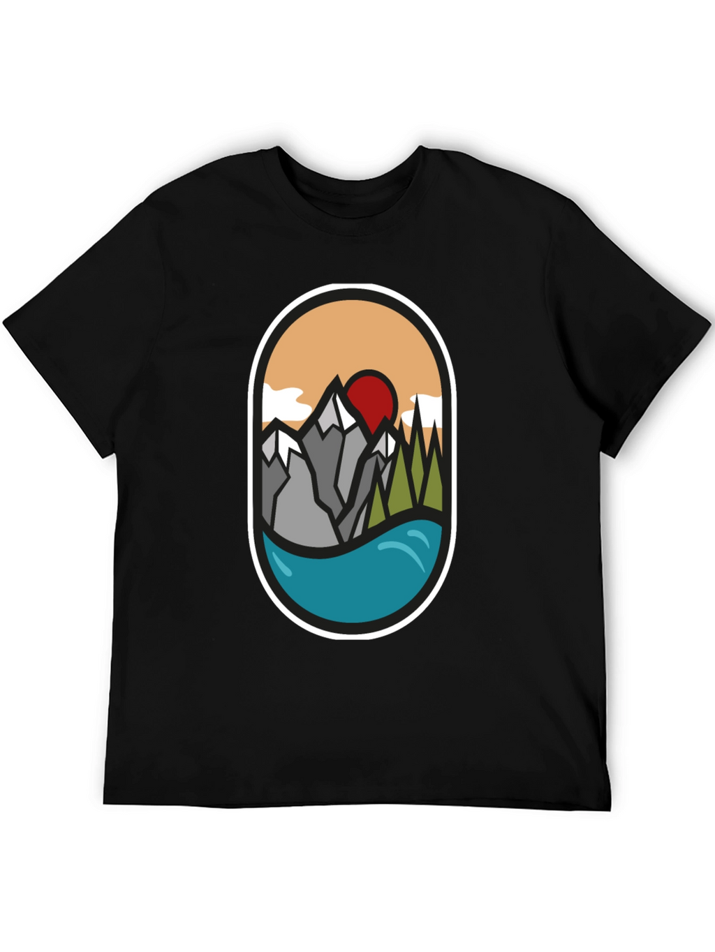 Nature Graphic Tee: Mountains Lake Sunrise Design