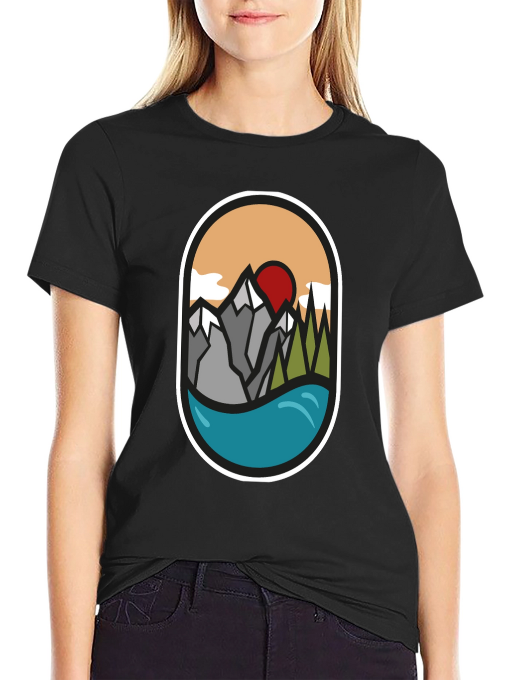 Nature Graphic Tee: Mountains Lake Sunrise Design
