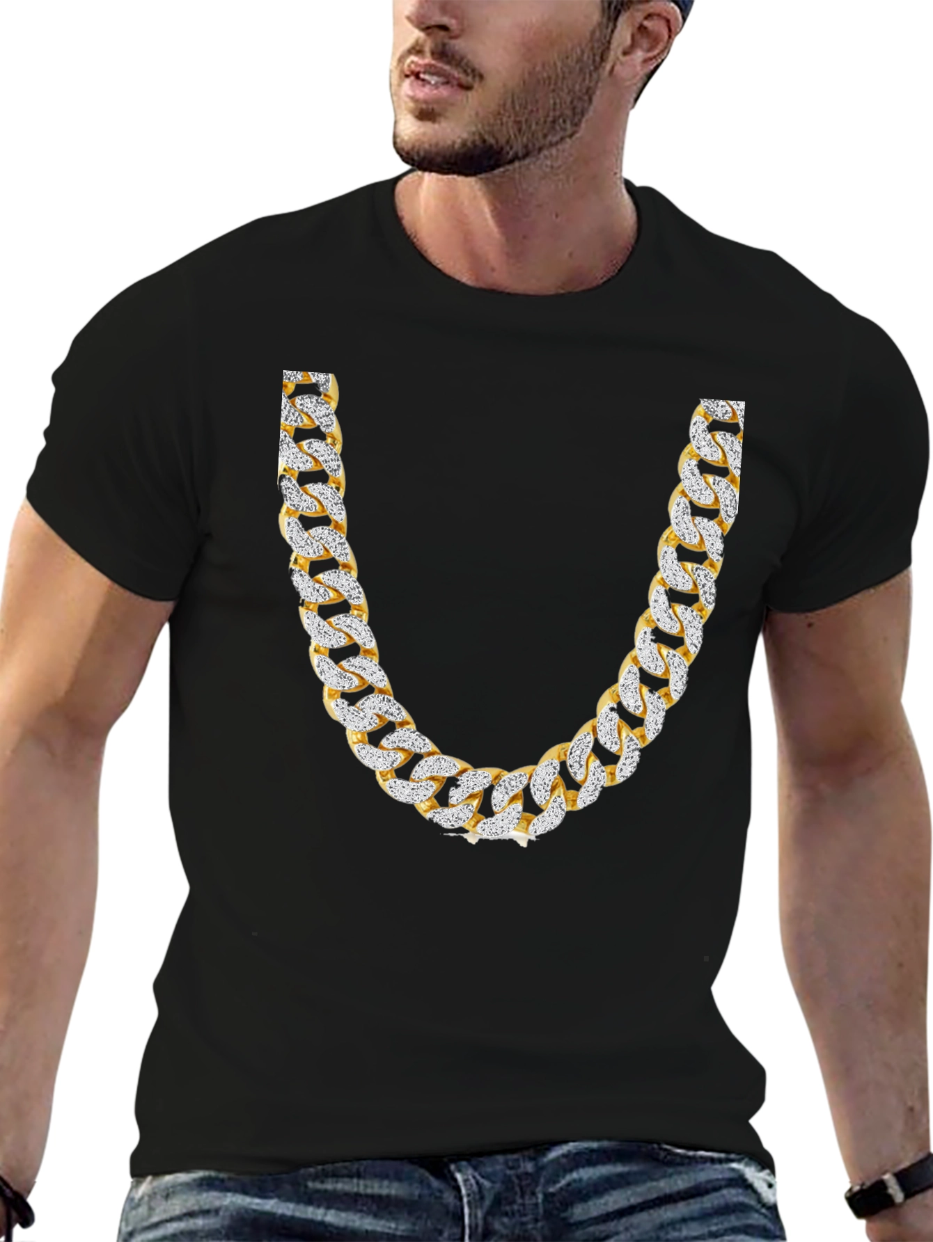 Gold & Diamond Chain T-Shirt - Statement Style