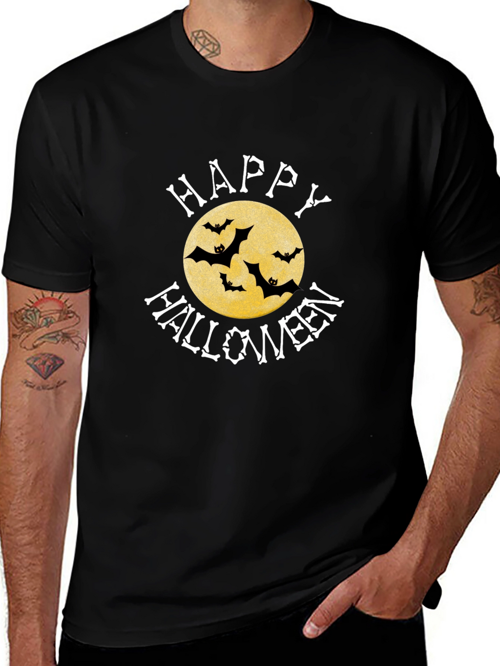 Happy Halloween Bats Moon Graphic T-Shirt