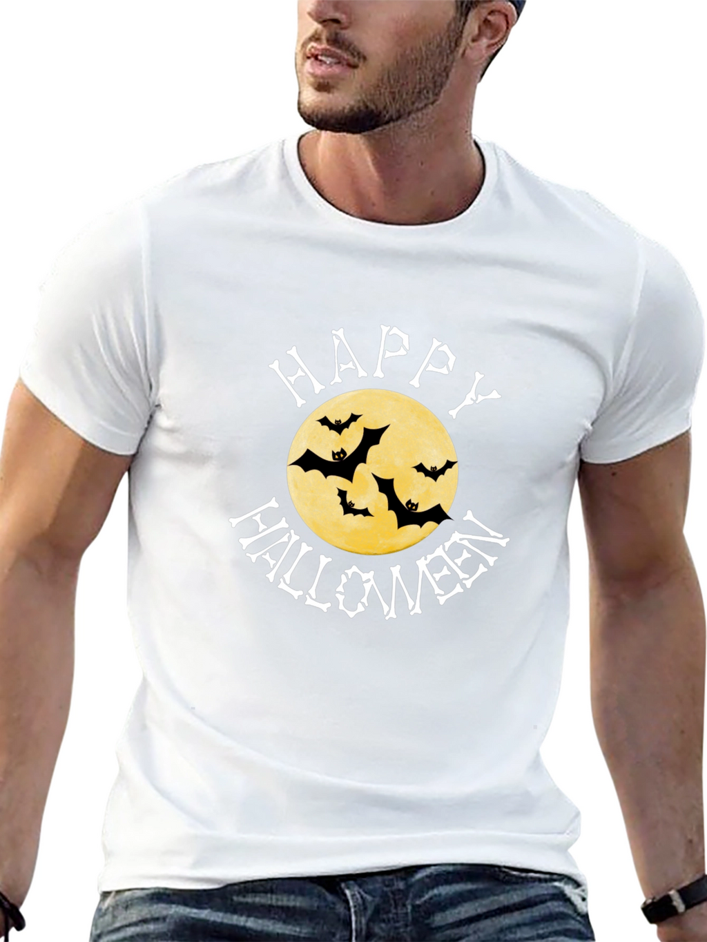 Happy Halloween Bats Moon Graphic T-Shirt