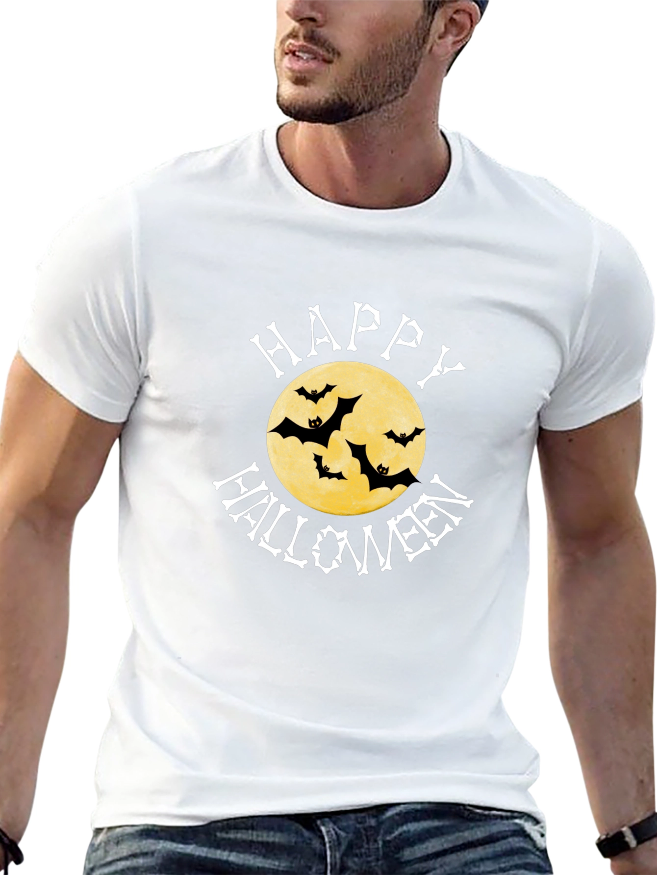 Happy Halloween Bats Moon Graphic T-Shirt