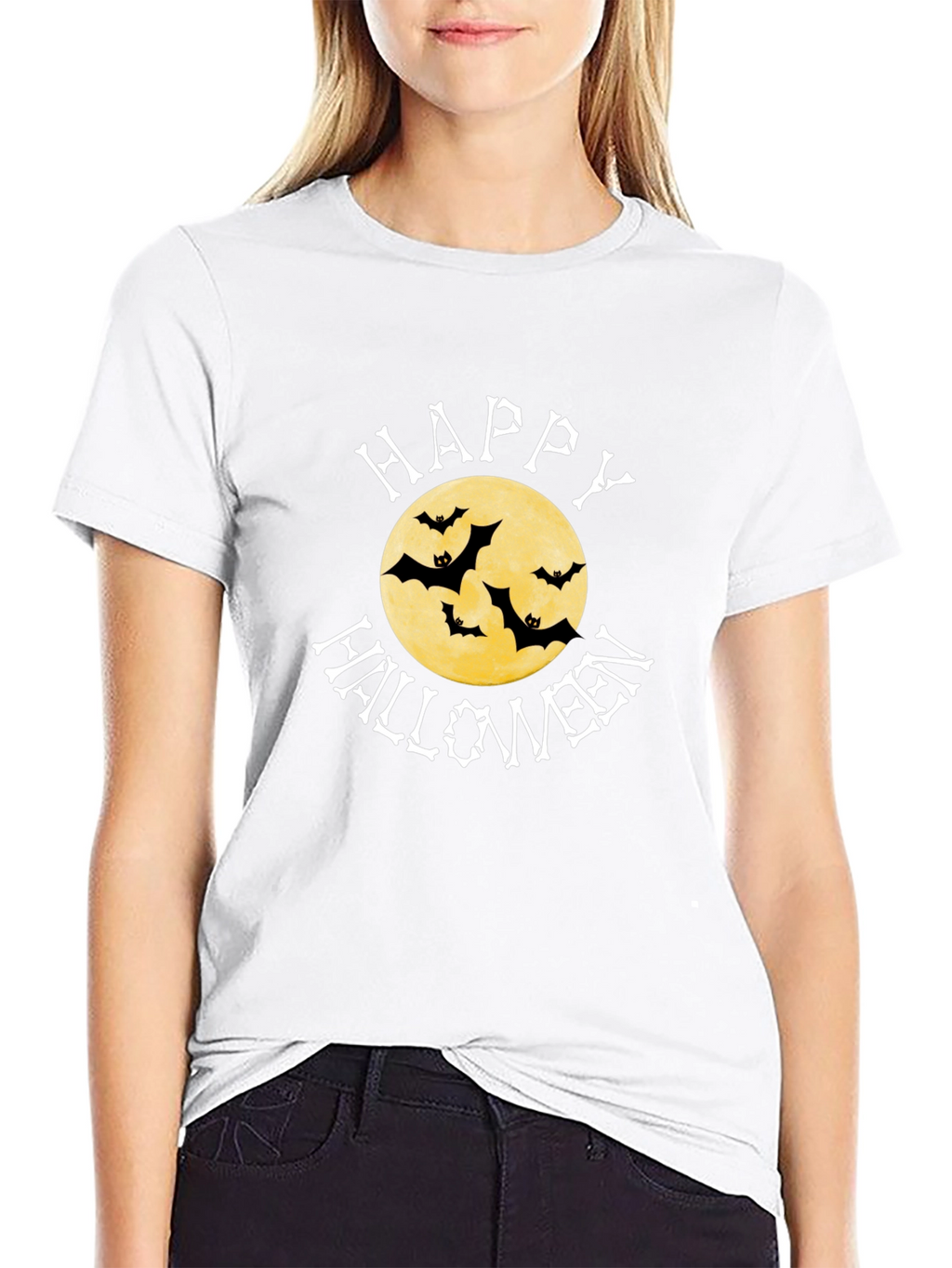 Happy Halloween Bats Moon Graphic T-Shirt