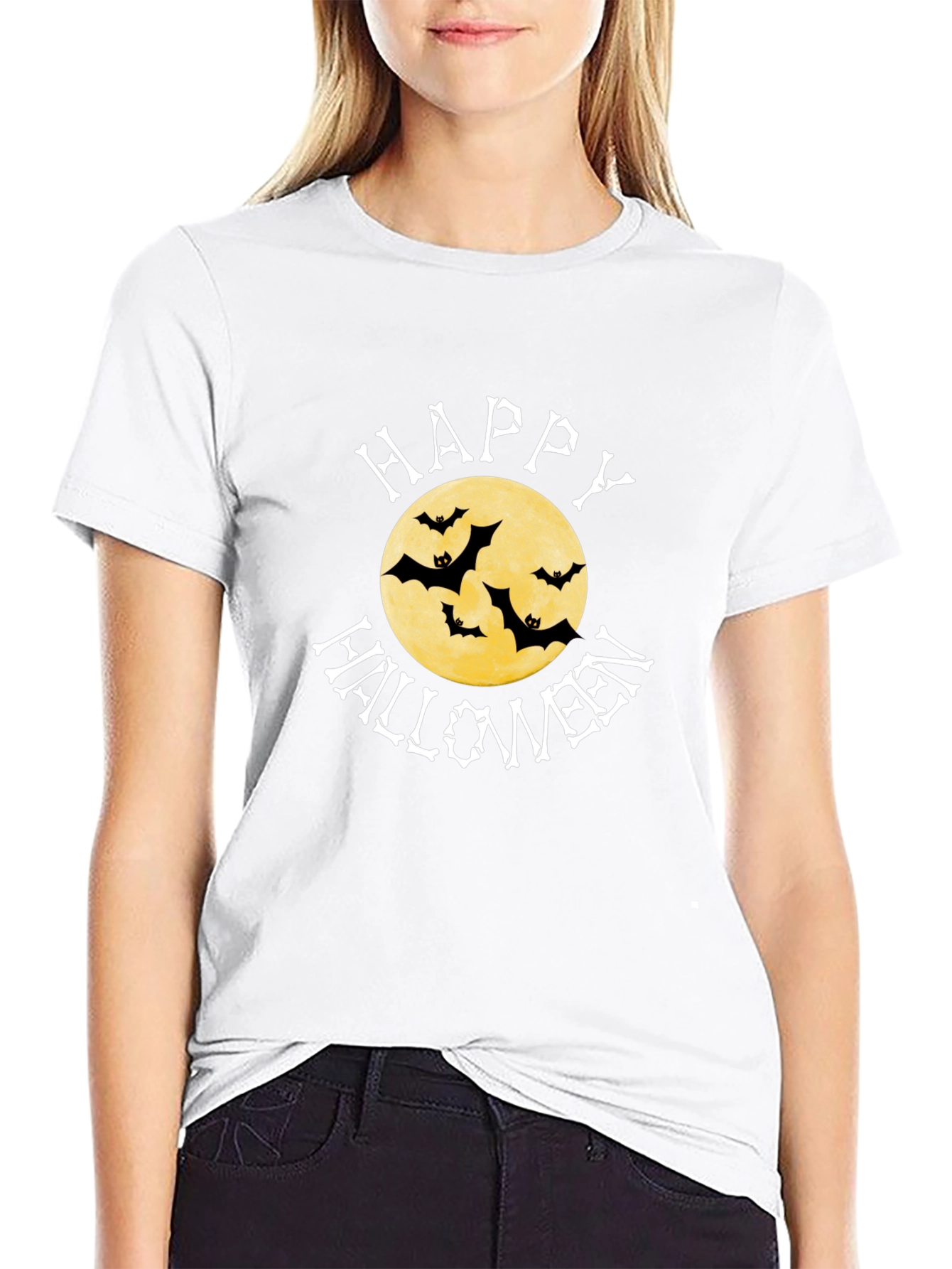 Happy Halloween Bats Moon Graphic T-Shirt
