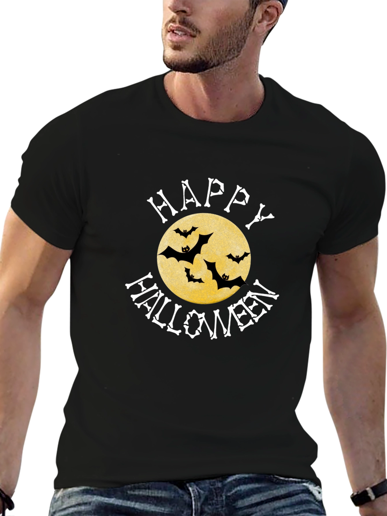 Happy Halloween Bats Moon Graphic T-Shirt
