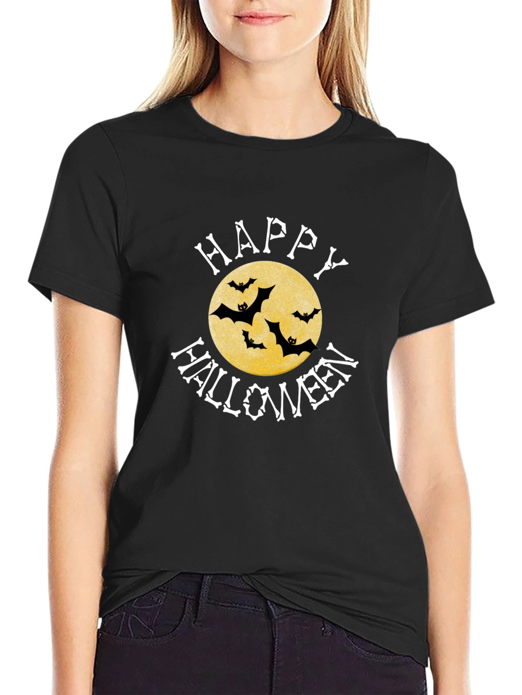 Happy Halloween Bats Moon Graphic T-Shirt