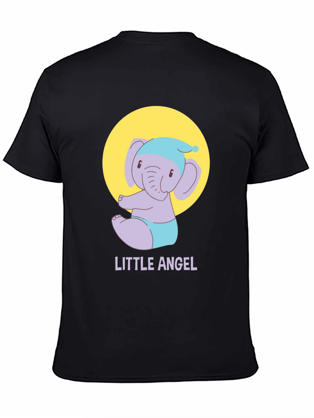 Cute Little Angel Elephant Graphic Tee - Black