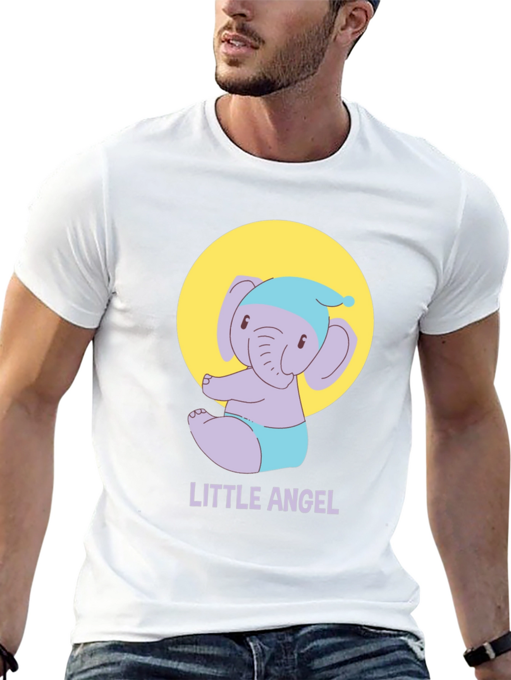 Cute Little Angel Elephant Graphic Tee - Black