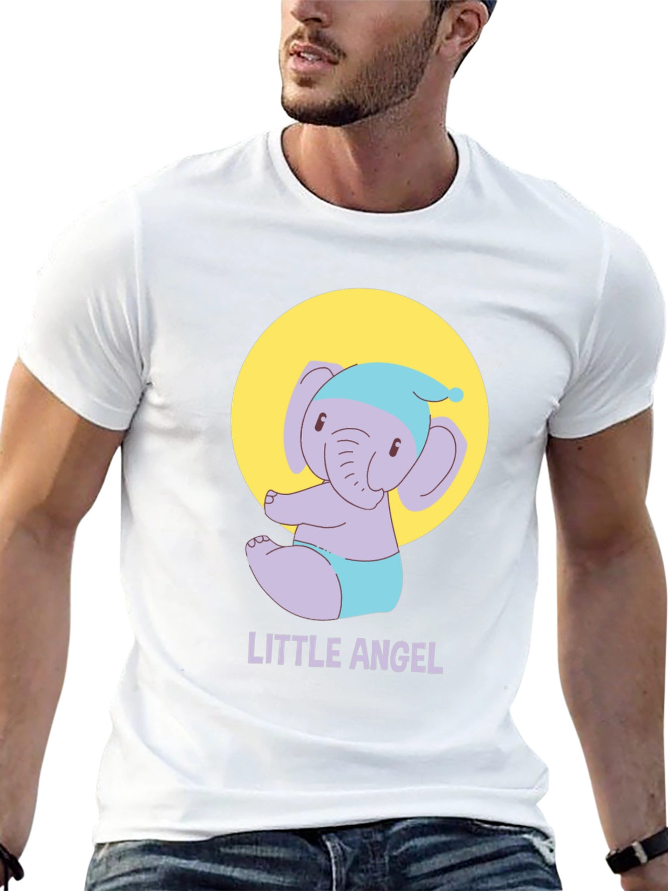 Cute Little Angel Elephant Graphic Tee - Black