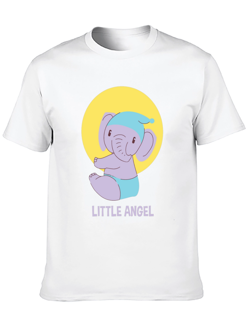 Cute Little Angel Elephant Graphic Tee - Black