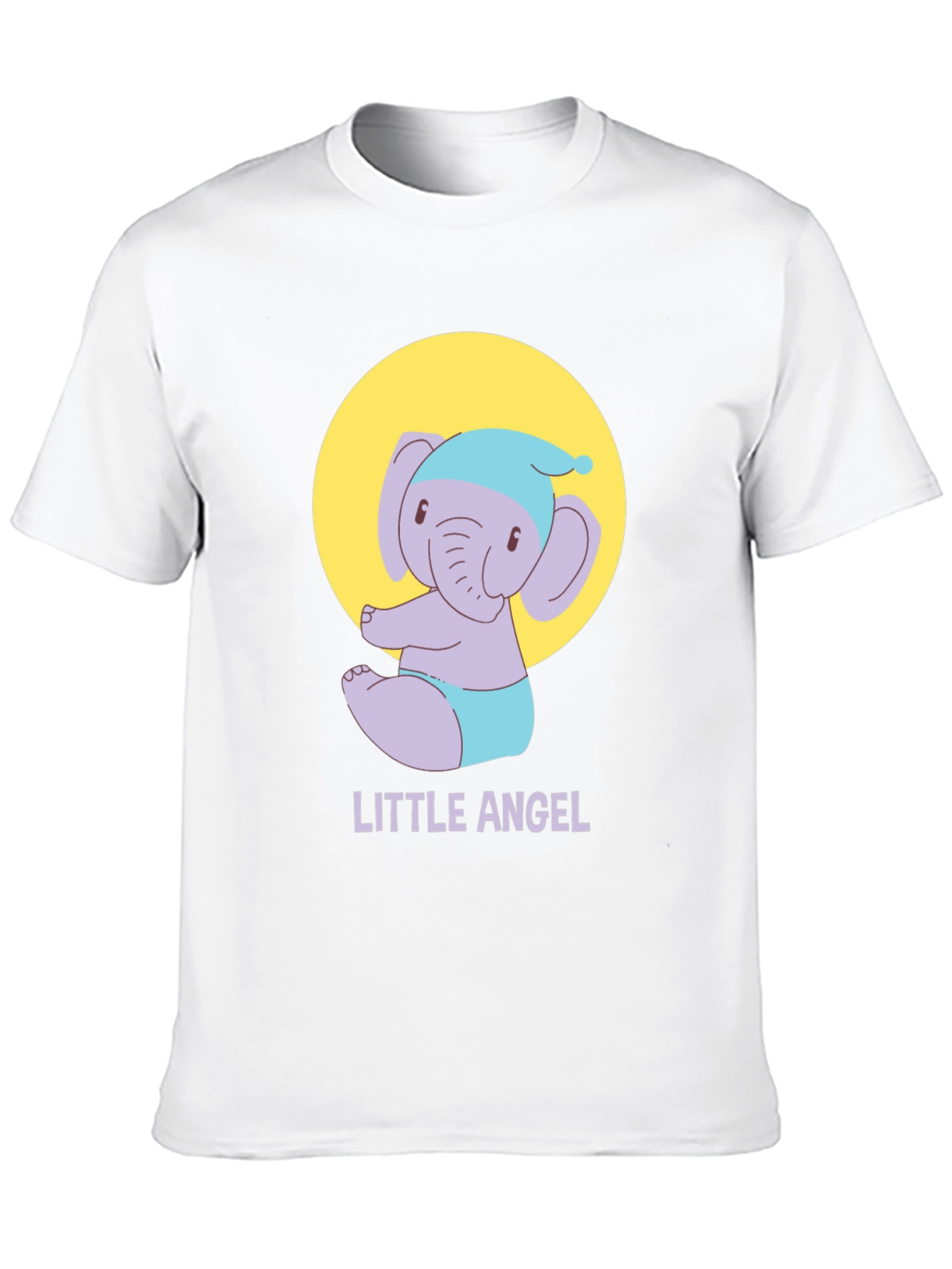Cute Little Angel Elephant Graphic Tee - Black