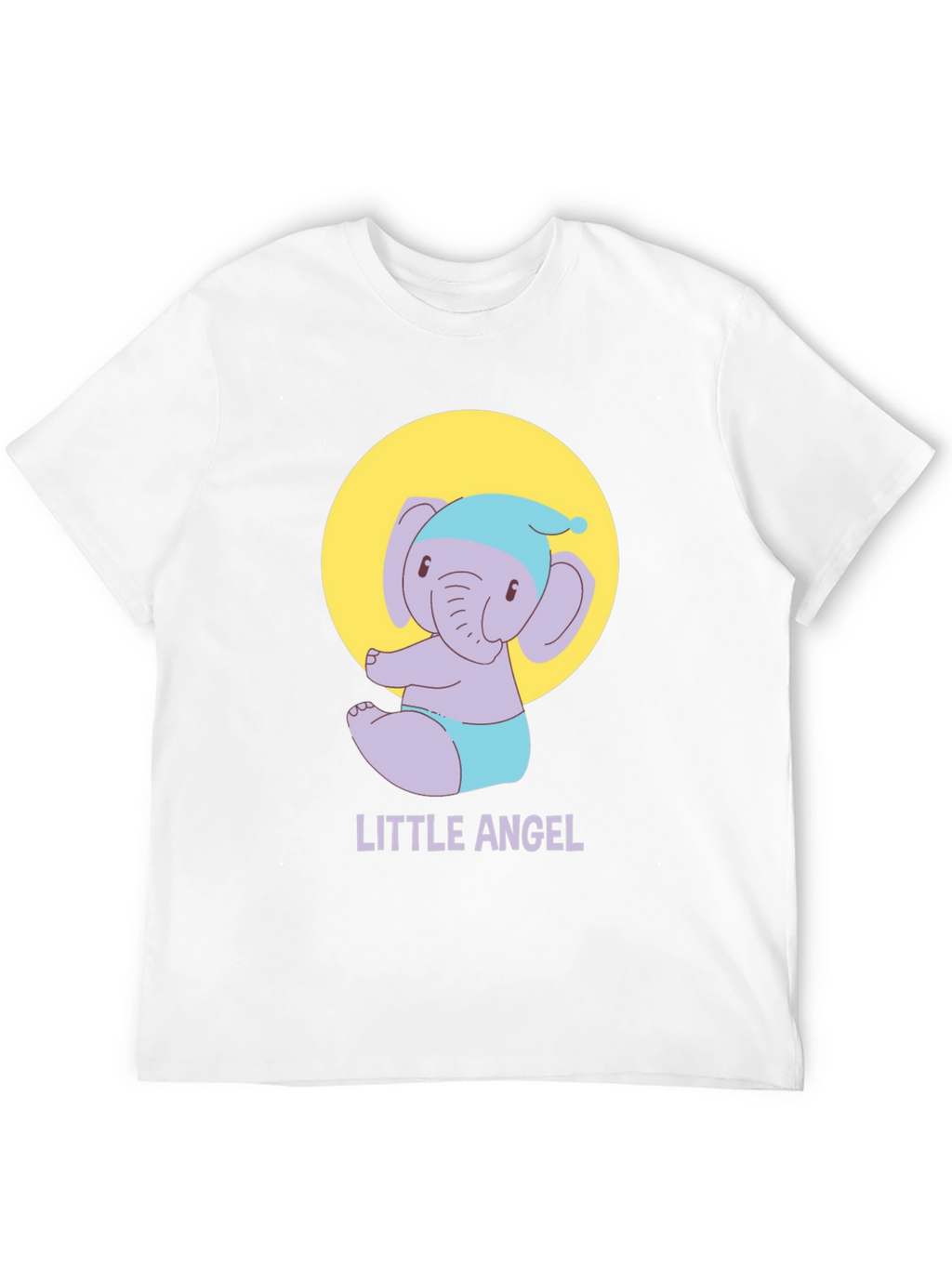 Cute Little Angel Elephant Graphic Tee - Black