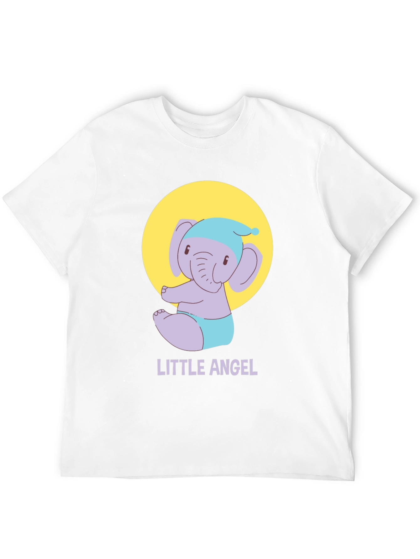 Cute Little Angel Elephant Graphic Tee - Black