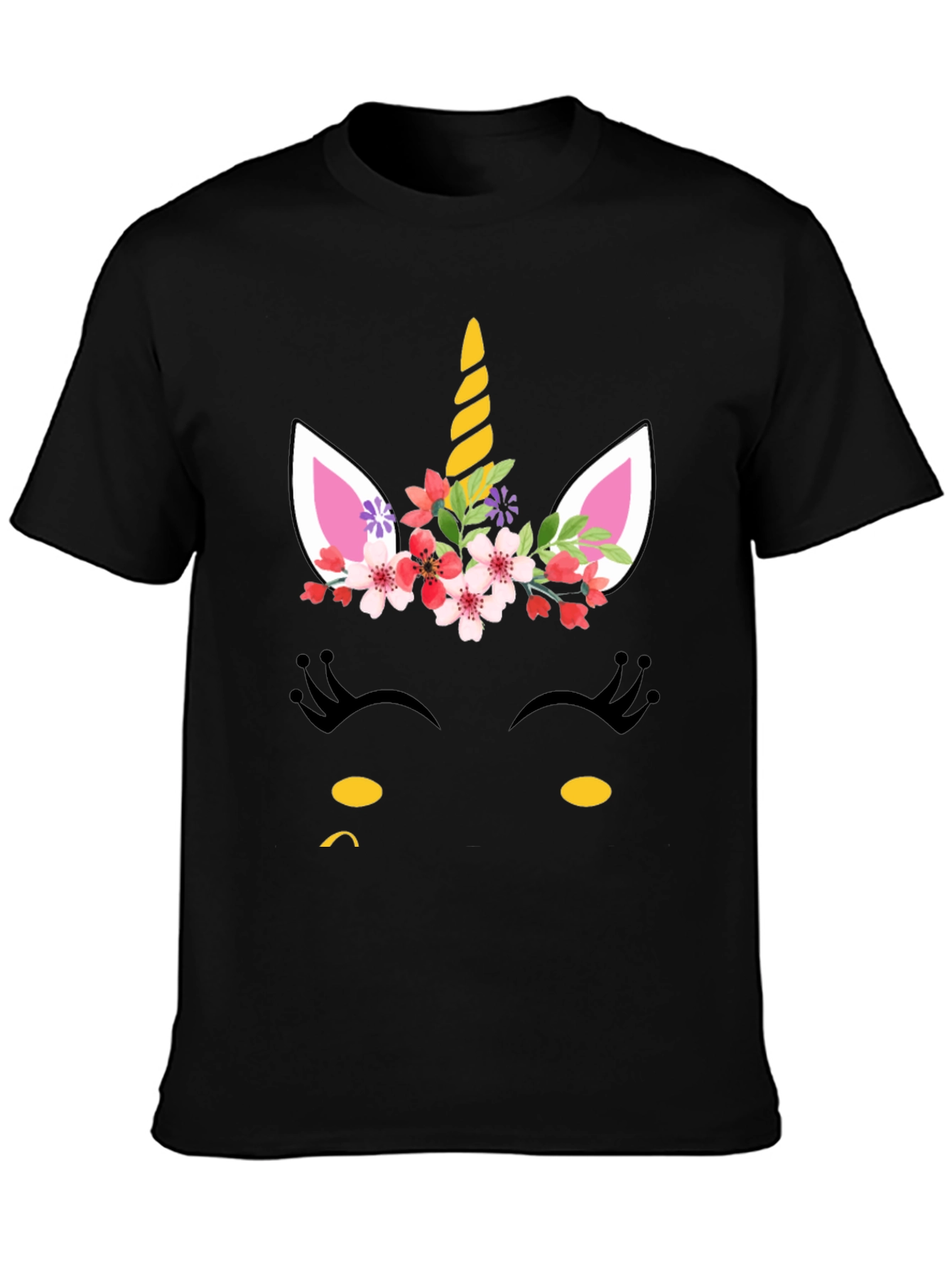 Unicorn Face Graphic Tee - Black Cotton Blend