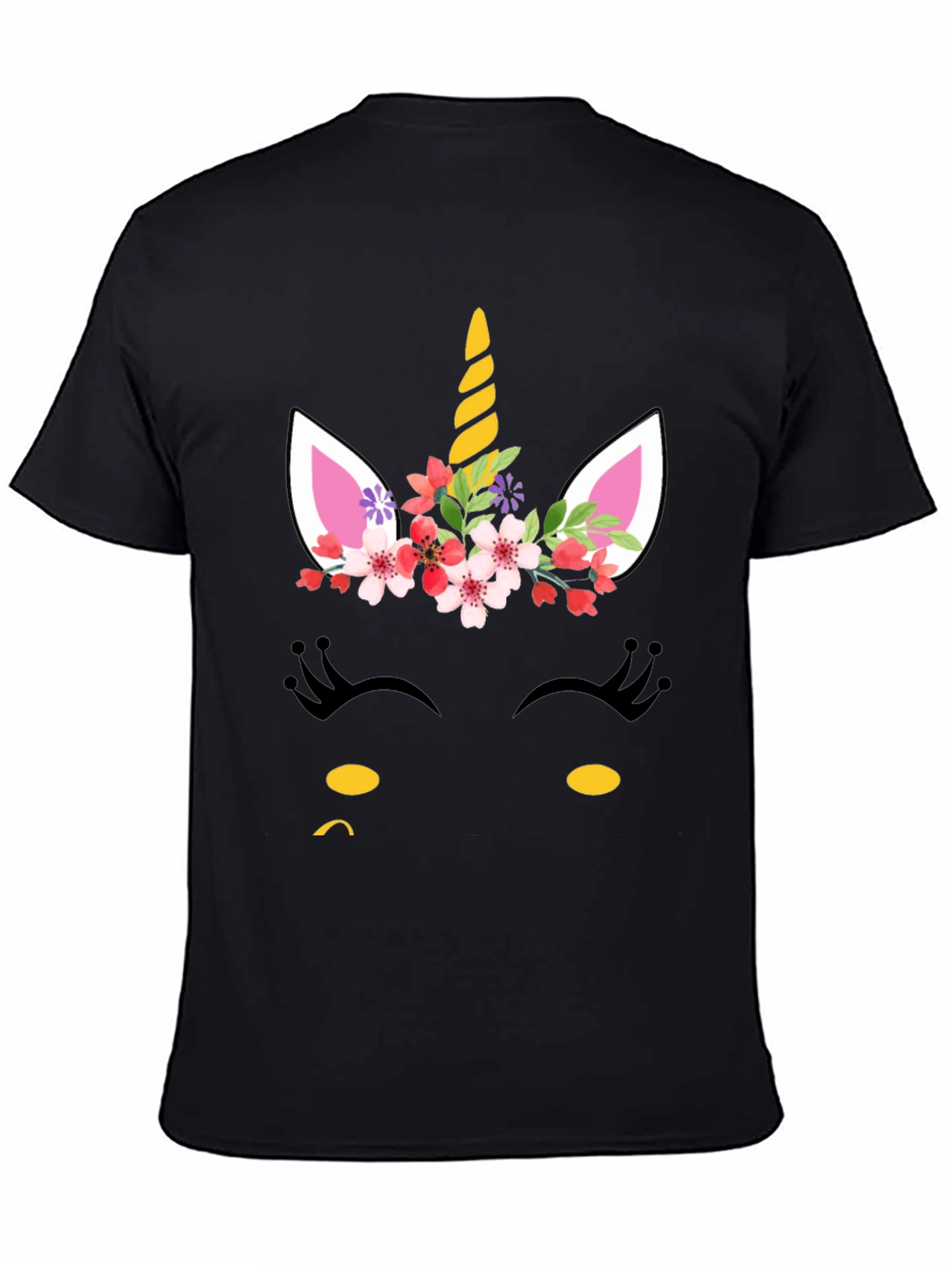 Unicorn Face Graphic Tee - Black Cotton Blend