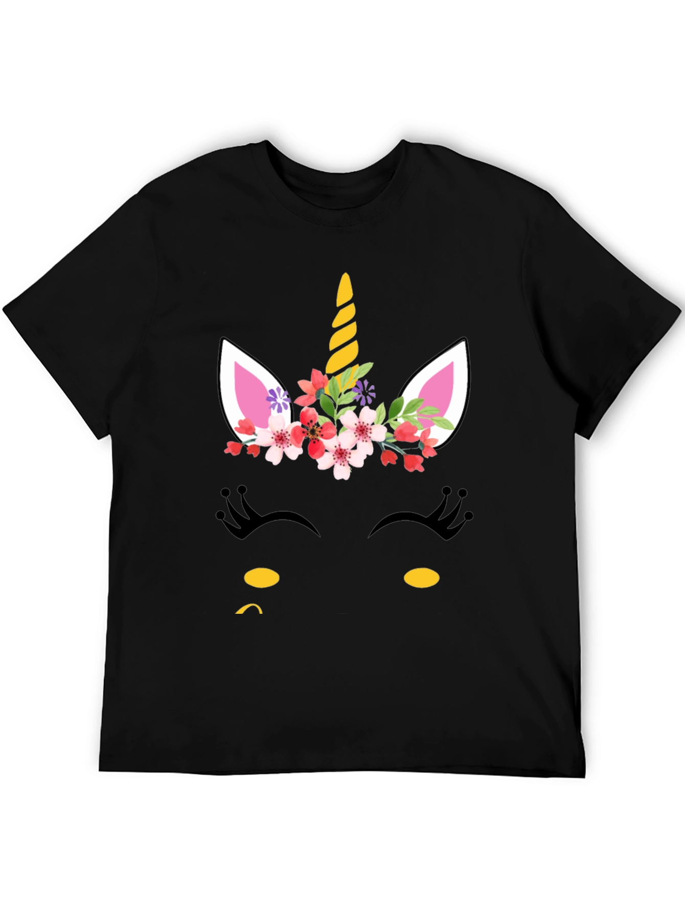 Unicorn Face Graphic Tee - Black Cotton Blend