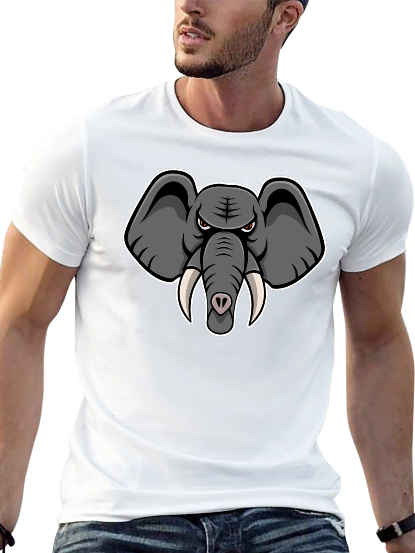 Elephant Cartoon Graphic Print Black T-Shirt