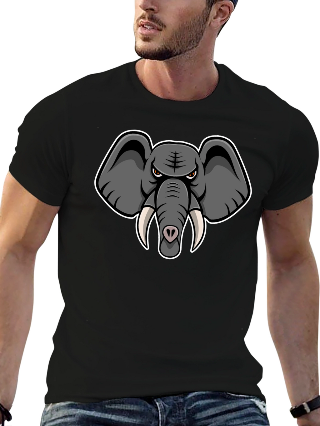Elephant Cartoon Graphic Print Black T-Shirt