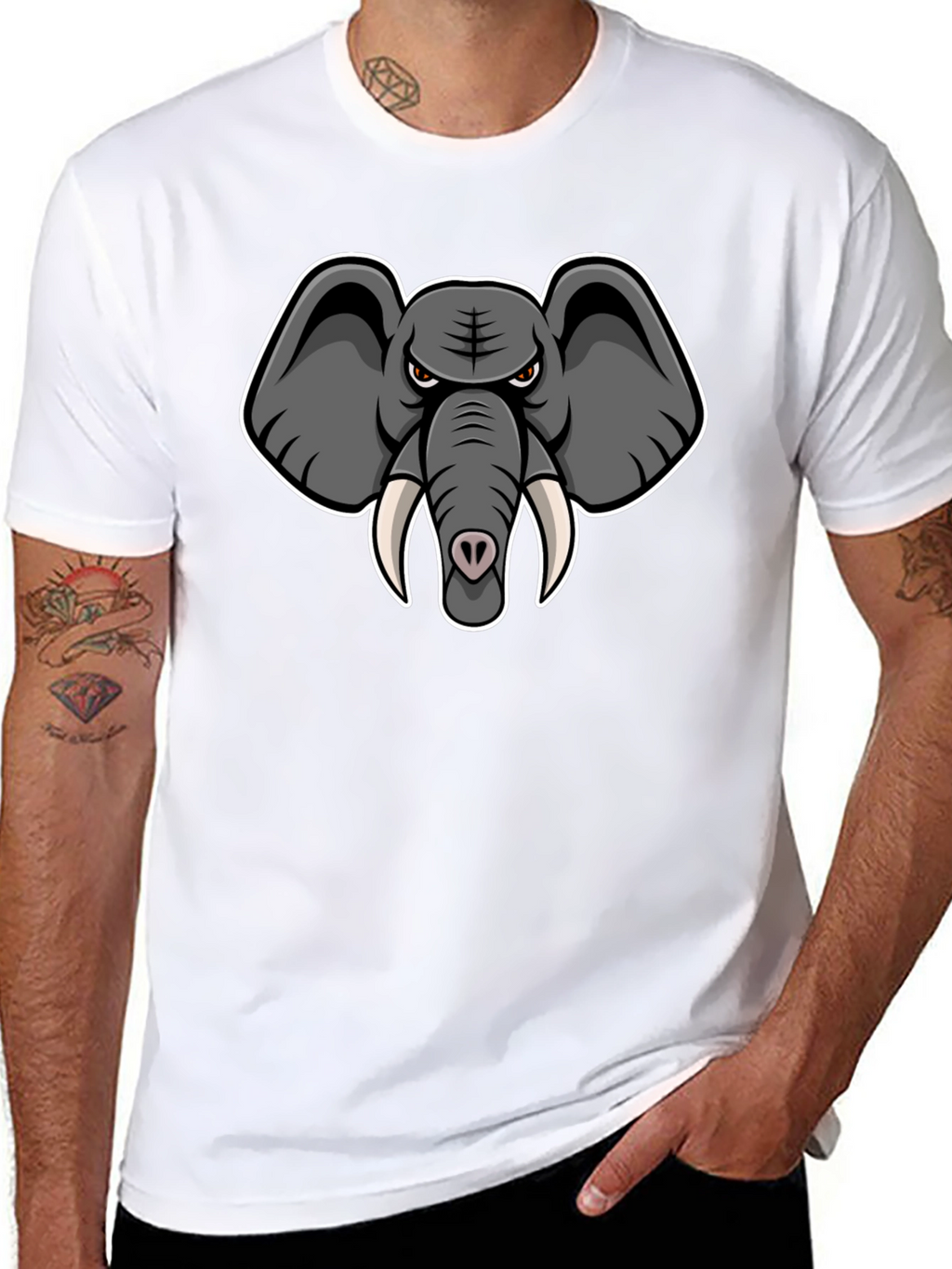 Elephant Cartoon Graphic Print Black T-Shirt