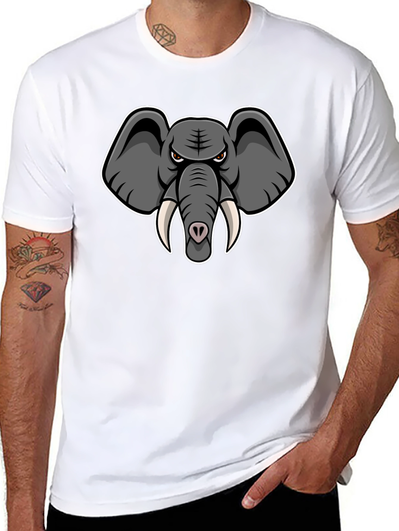 Elephant Cartoon Graphic Print Black T-Shirt
