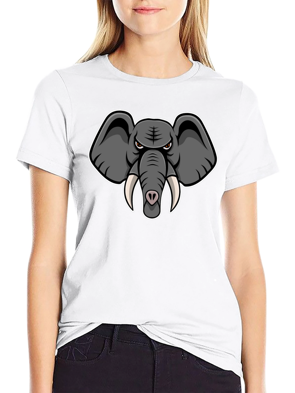 Elephant Cartoon Graphic Print Black T-Shirt