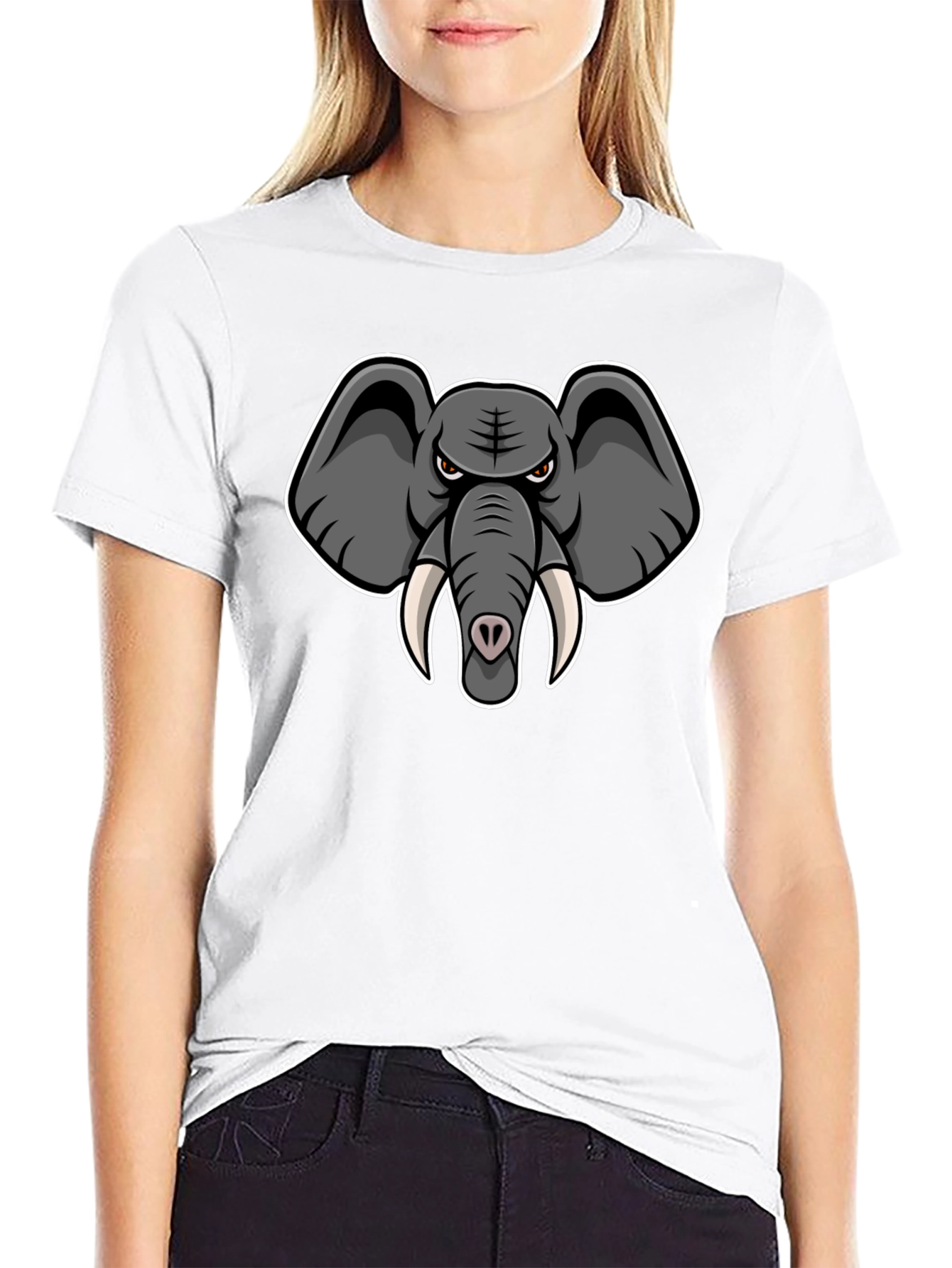 Elephant Cartoon Graphic Print Black T-Shirt