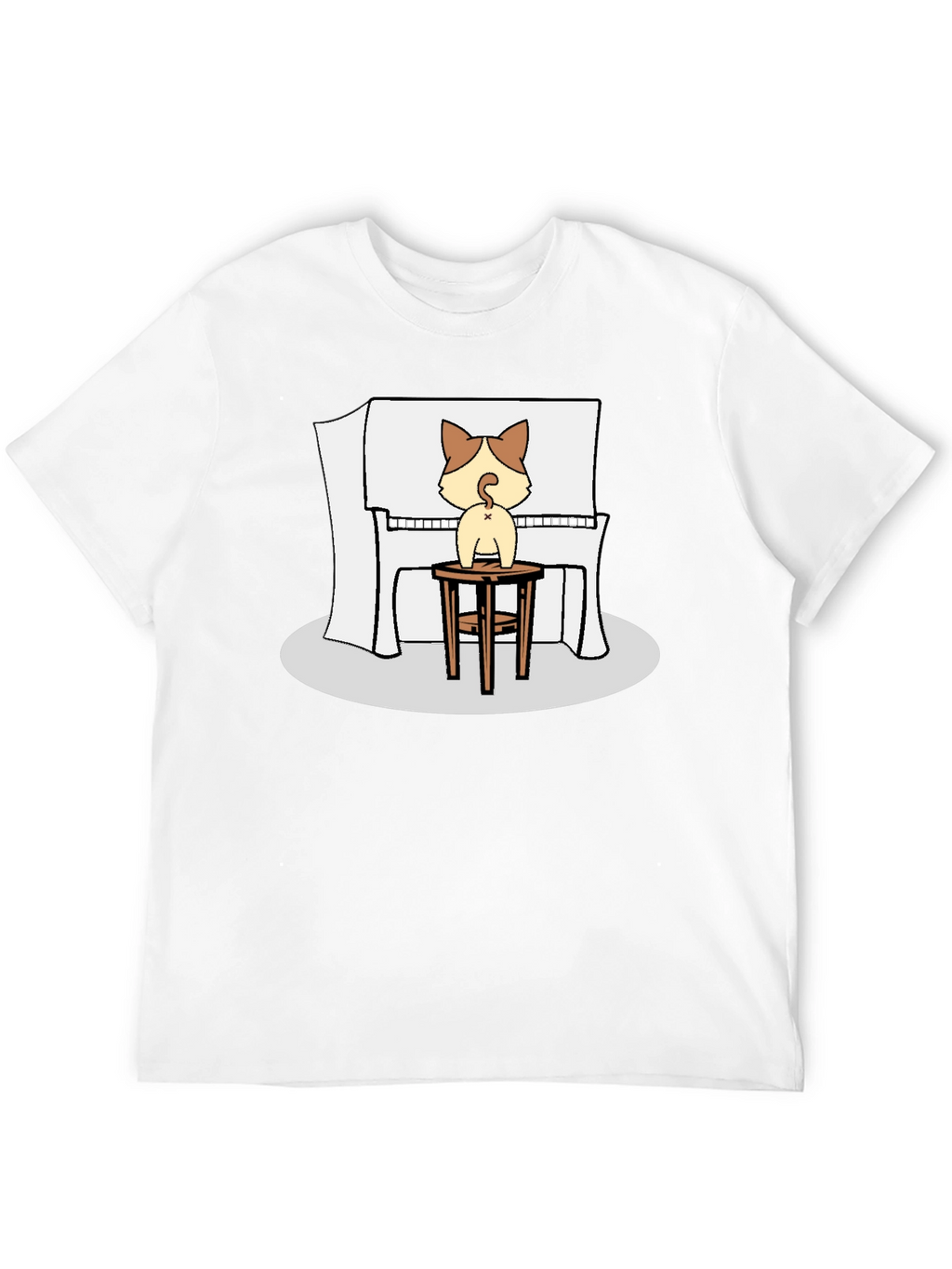 Cat Piano Player Black T-Shirt