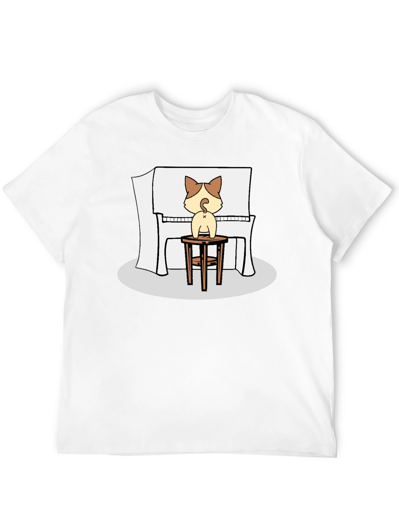 Cat Piano Player Black T-Shirt