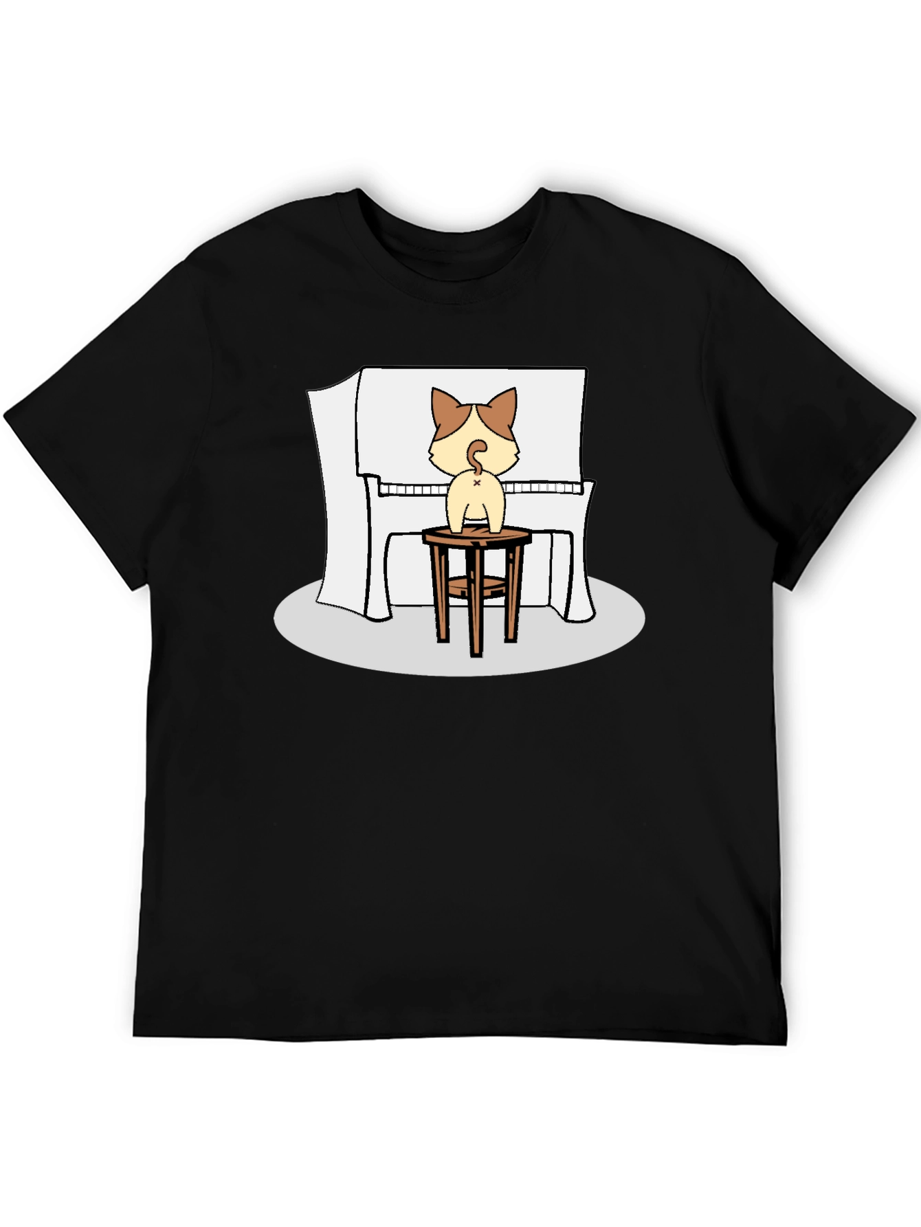 Cat Piano Player Black T-Shirt