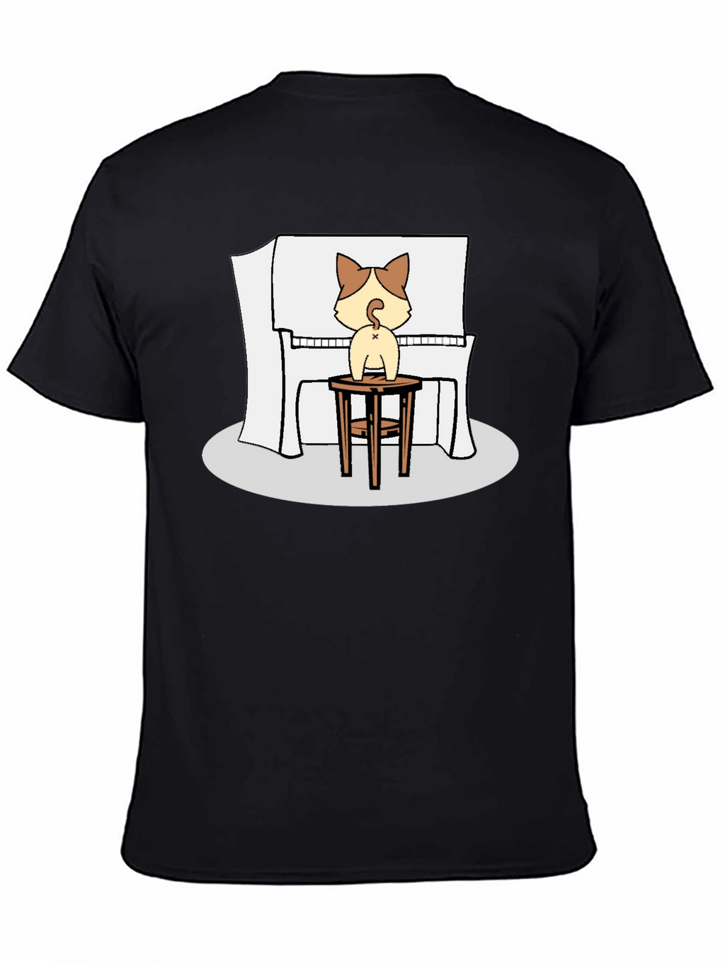 Cat Piano Player Black T-Shirt