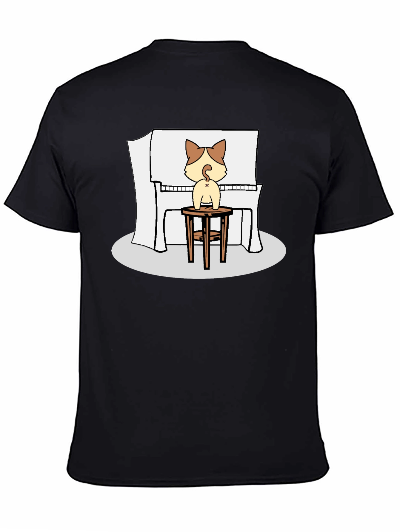 Cat Piano Player Black T-Shirt
