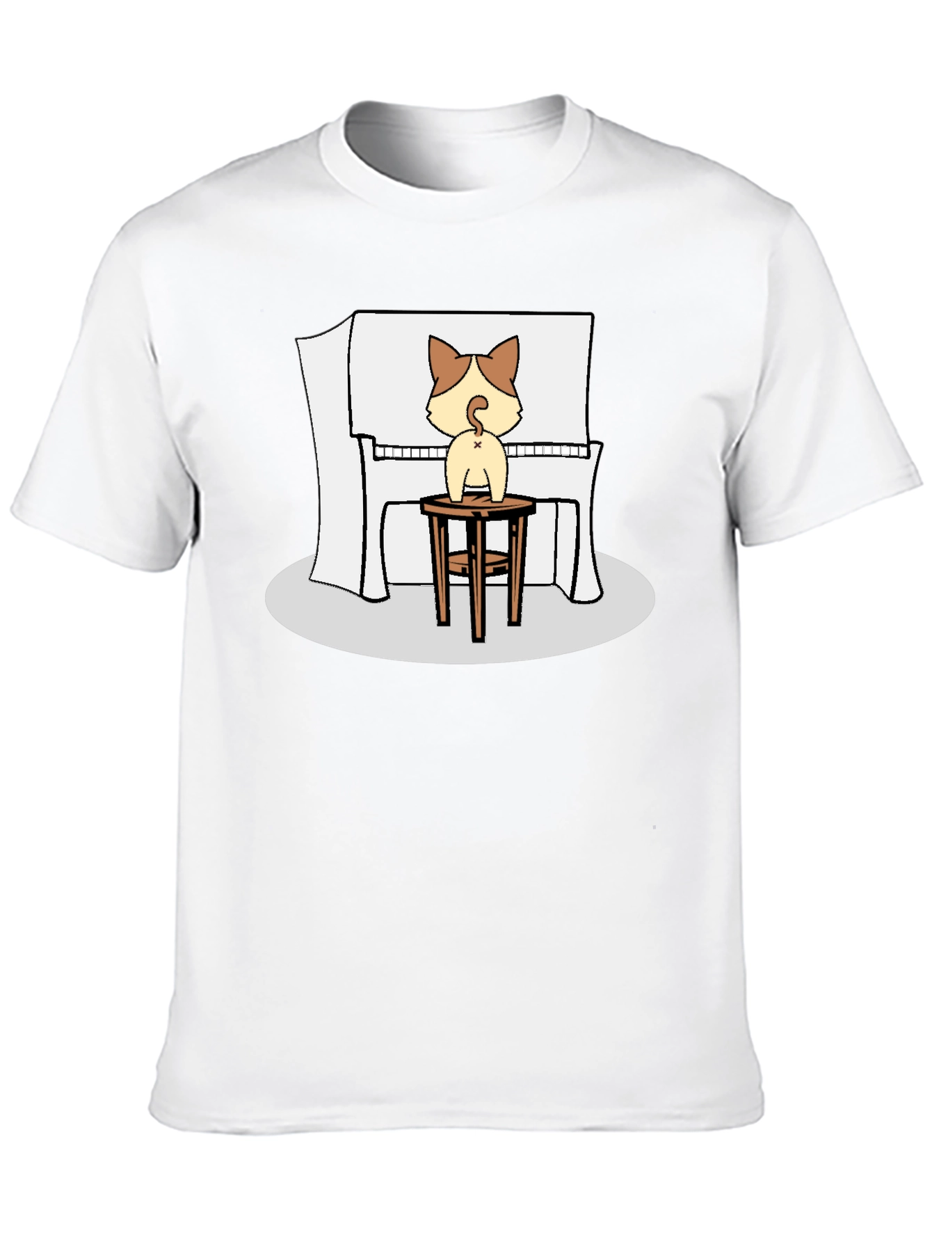 Cat Piano Player Black T-Shirt