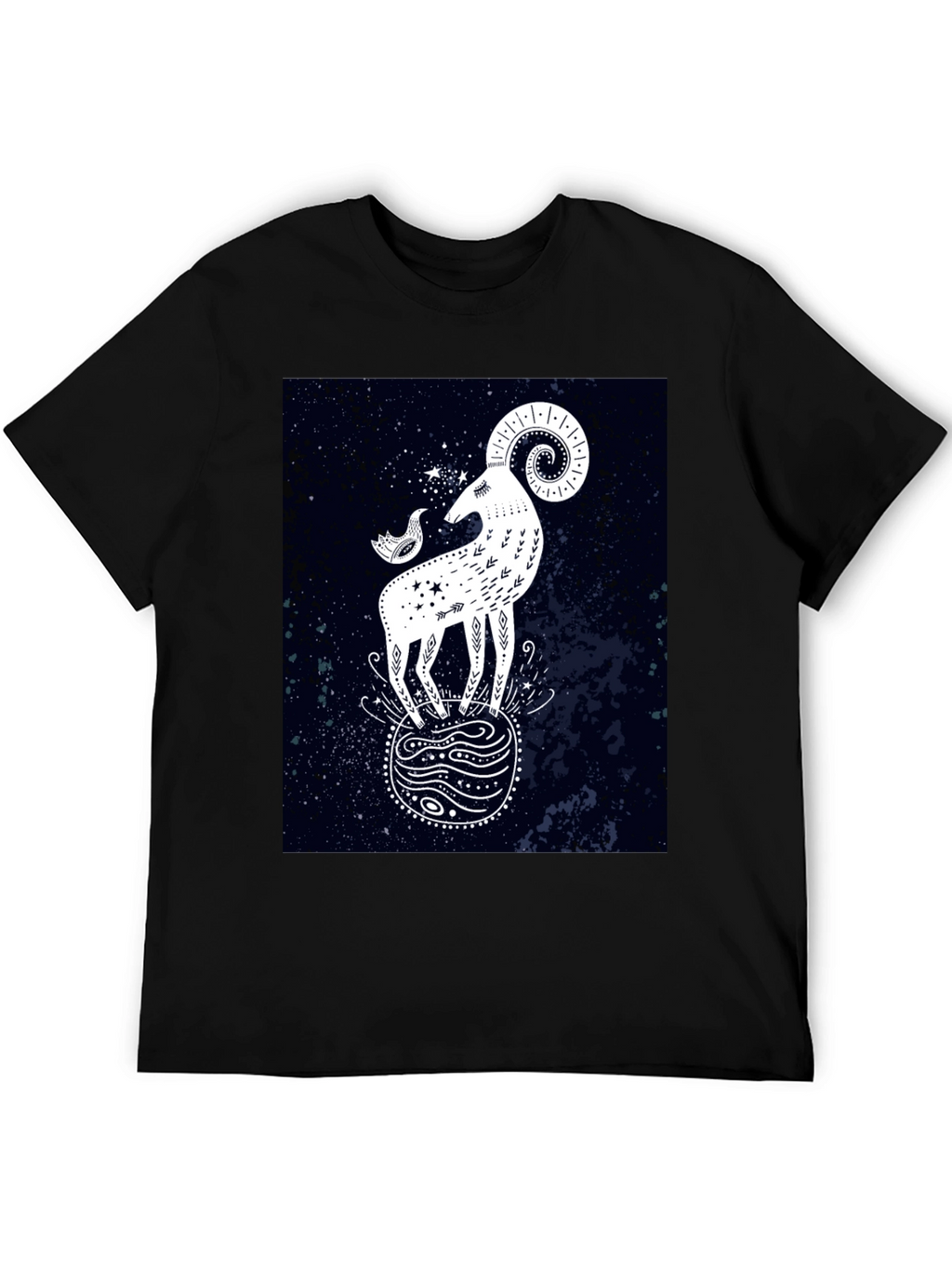 Celestial Ram Graphic Tee - Stylish Black Cotton T-Shirt