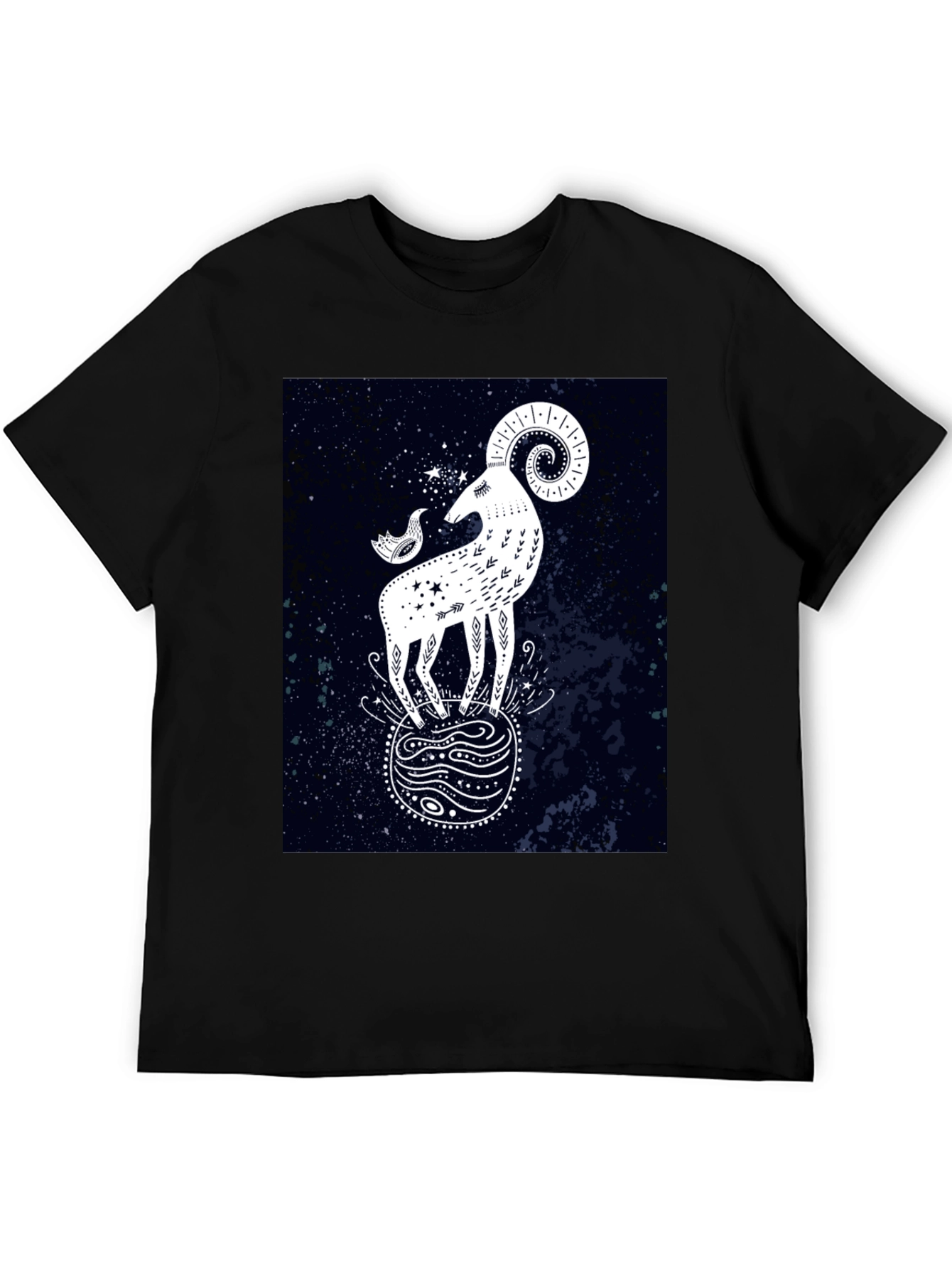 Celestial Ram Graphic Tee - Stylish Black Cotton T-Shirt