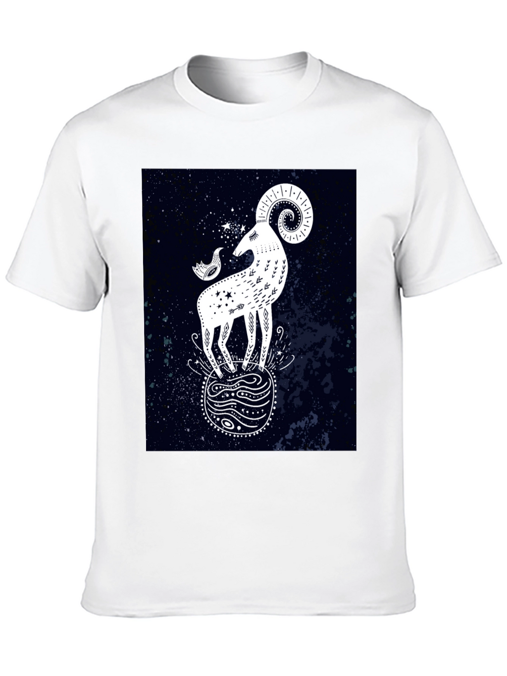 Celestial Ram Graphic Tee - Stylish Black Cotton T-Shirt