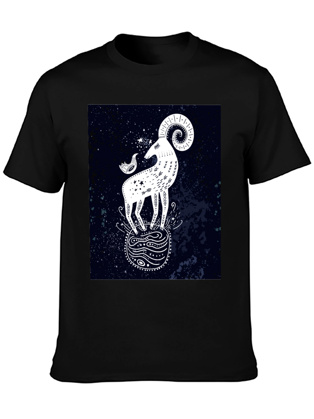 Celestial Ram Graphic Tee - Stylish Black Cotton T-Shirt