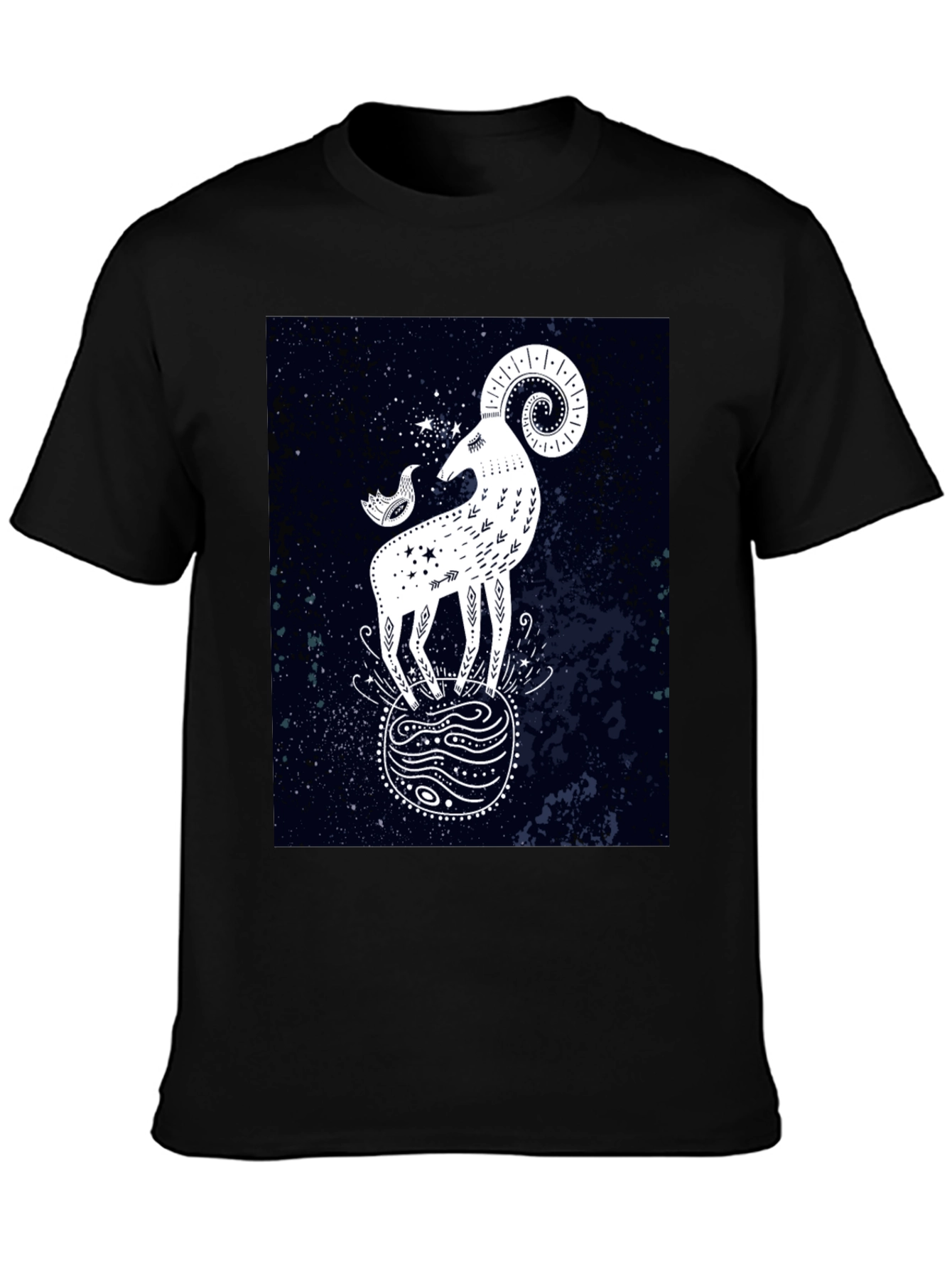 Celestial Ram Graphic Tee - Stylish Black Cotton T-Shirt