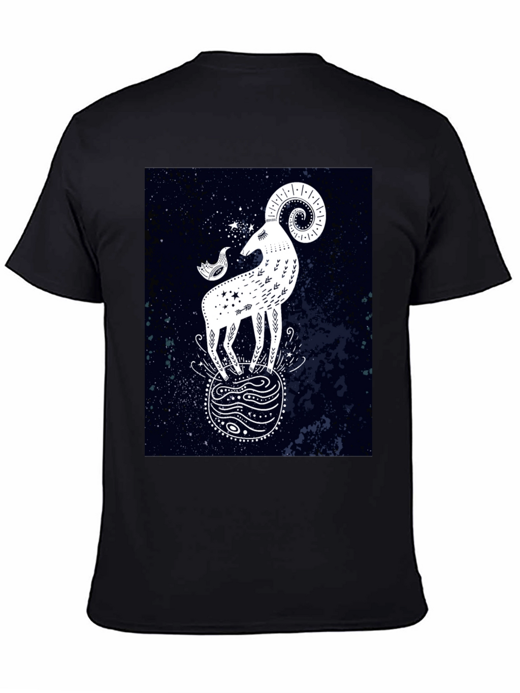 Celestial Ram Graphic Tee - Stylish Black Cotton T-Shirt