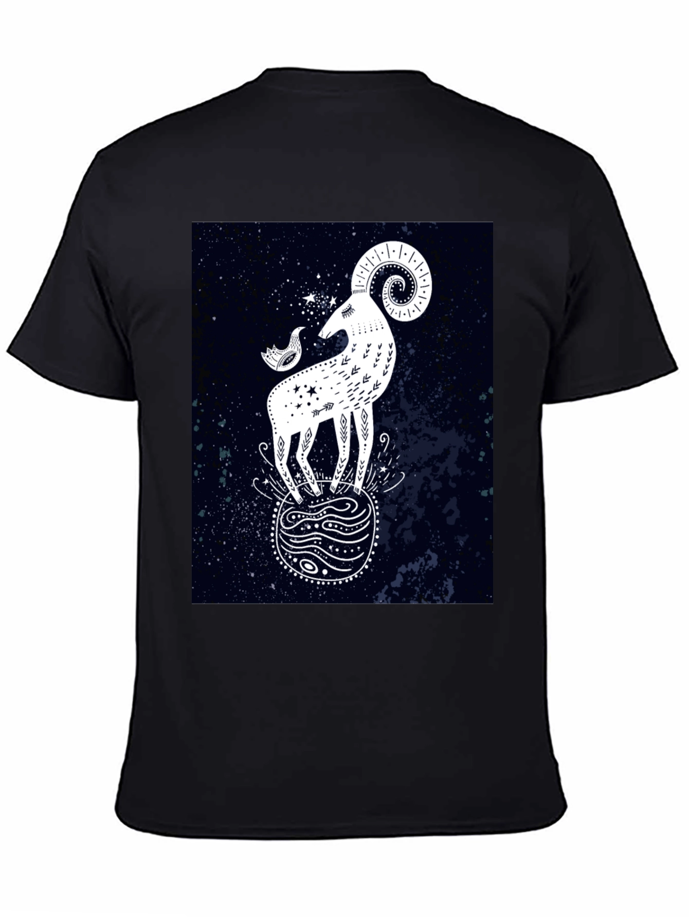 Celestial Ram Graphic Tee - Stylish Black Cotton T-Shirt