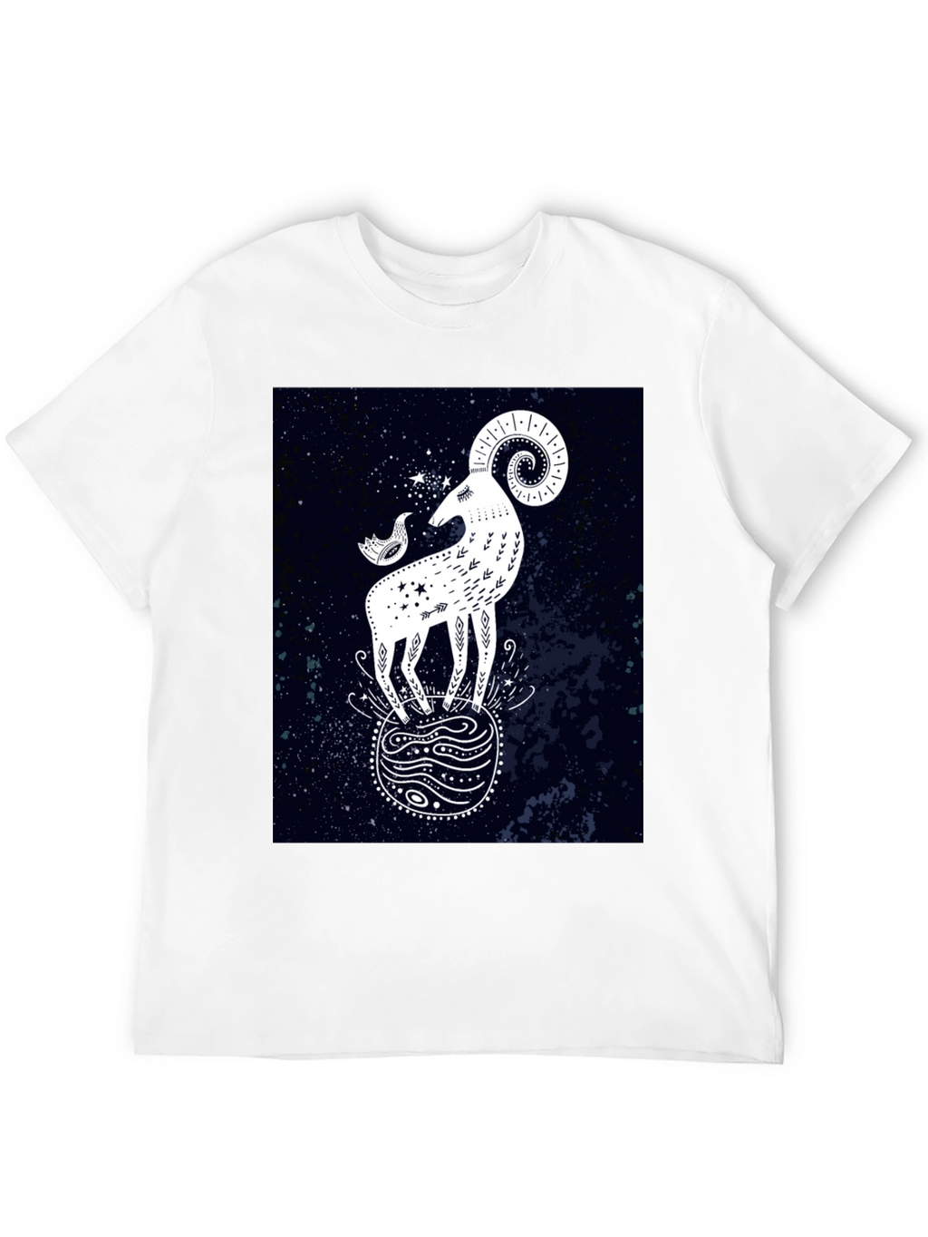 Celestial Ram Graphic Tee - Stylish Black Cotton T-Shirt
