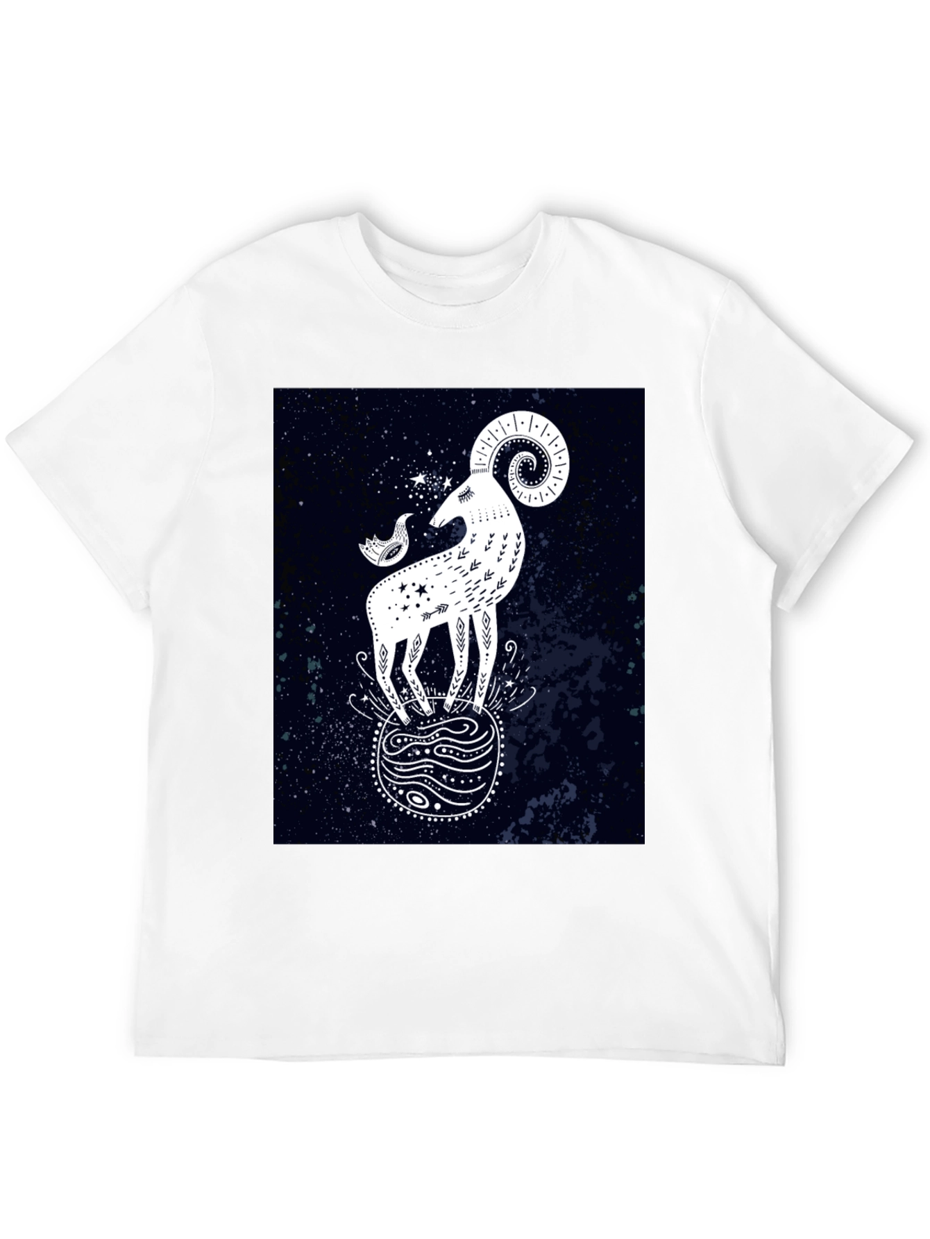 Celestial Ram Graphic Tee - Stylish Black Cotton T-Shirt