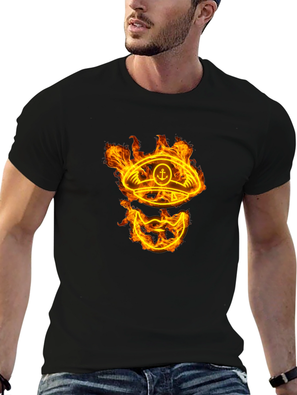 Flaming Captain Hat Graphic T-Shirt - Unique Design