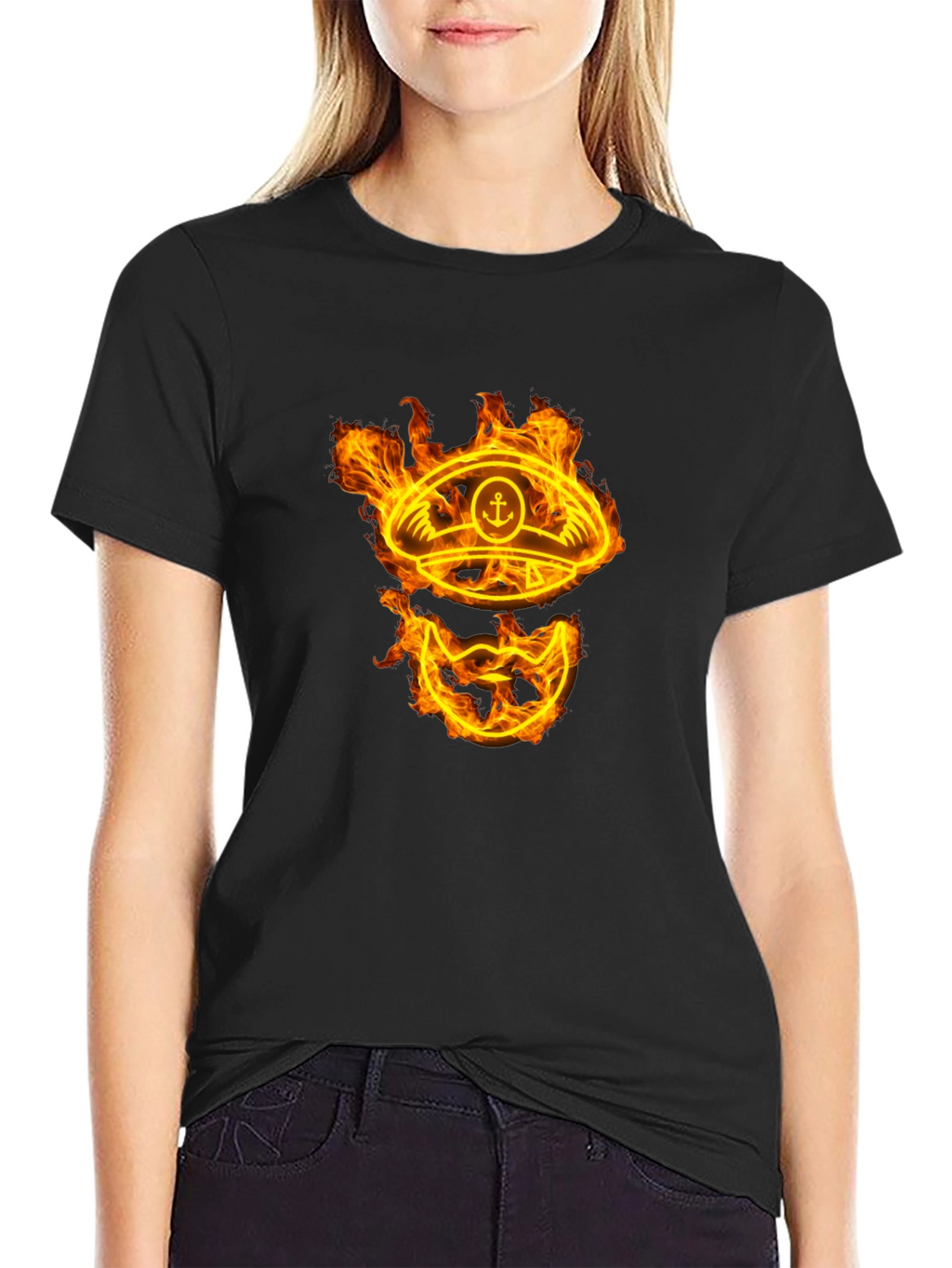 Flaming Captain Hat Graphic T-Shirt - Unique Design