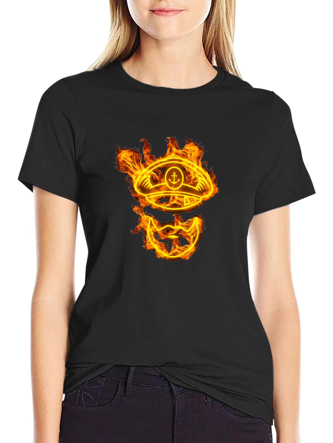 Flaming Captain Hat Graphic T-Shirt - Unique Design