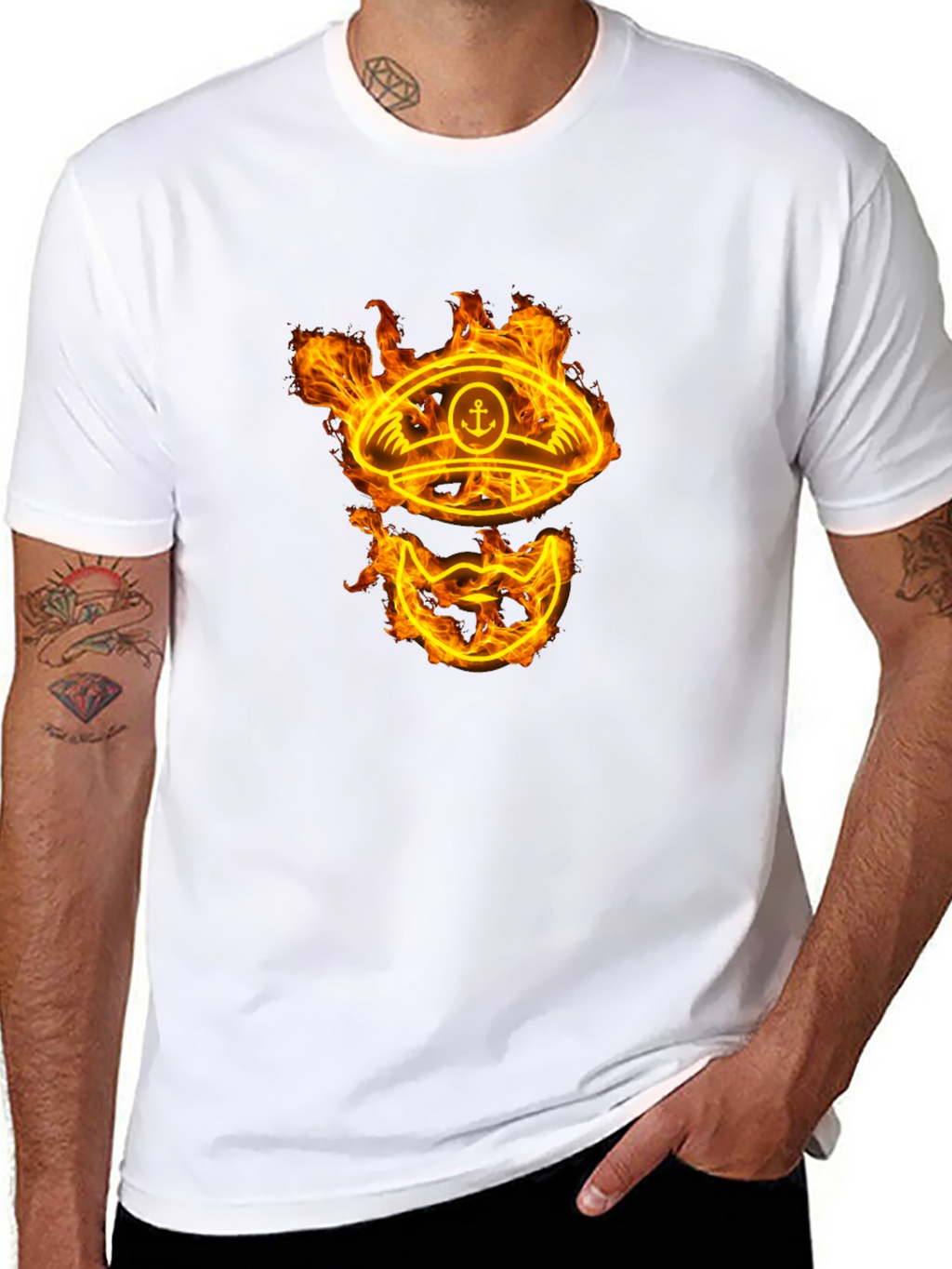 Flaming Captain Hat Graphic T-Shirt - Unique Design